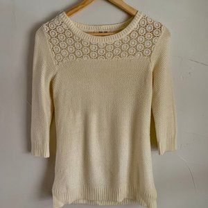 Pink Rose Eyelet Cream Sweater - Small